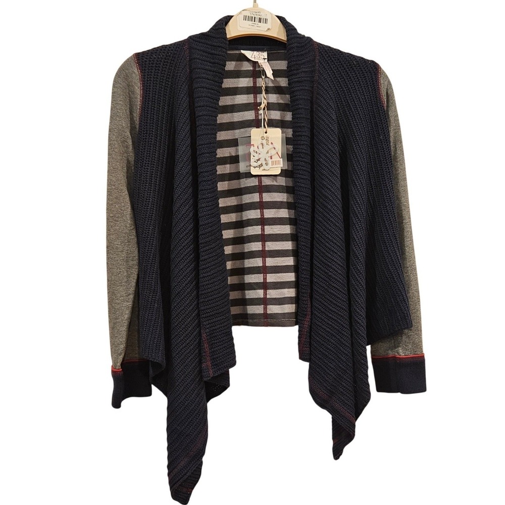 Matilda Jane 435 Kids Navy Grey‎ Mixed Media Striped Cardigan Size 14 NWT